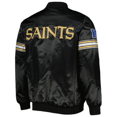 New Orleans Saints Pick and Roll Full-Snap Varsity Black Satin Men's Bomber Jacket