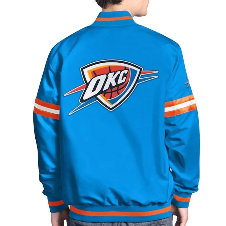 Oklahoma City Thunder Scout Full-Snap Varsity Blue Satin Men's Bomber Jacket