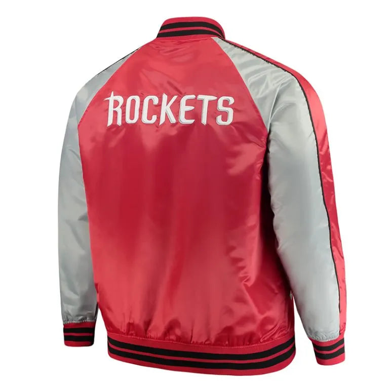 Houston Rockets Full-Snap Varsity Red/Gray Satin Men's Bomber Jacket