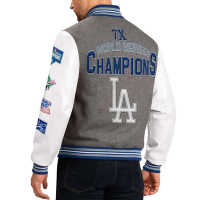 LA Dodgers 7X Super Bowl Challenger Full-Snap Varsity Wool/Leather Men's Jacket
