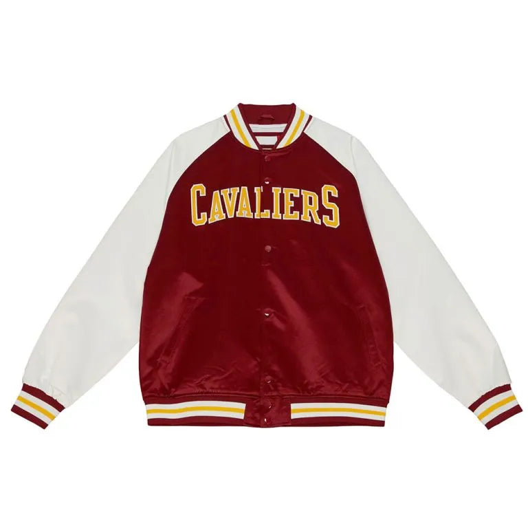 Cleveland Cavaliers Prime Time Full-Snap Varsity Burgundy and White Satin Men's Bomber Jacket
