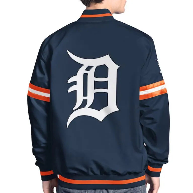 Detroit Tigers Scout Full-Snap Varsity Black Satin Men's Jacket