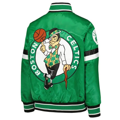 Boston Celtics Home Game Full-Snap Varsity Kelly Green Satin Men's Bomber Jacket