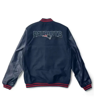 New England Patriots Navy Blue Wool and Genuine Leather Sleeves Men's Varsity Letterman Jacket
