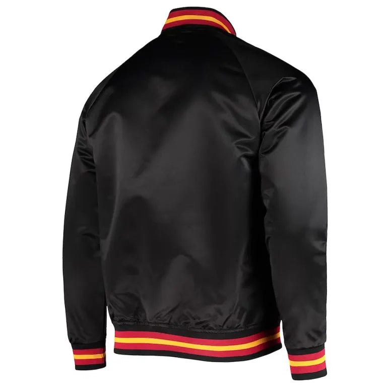 Atlanta Hawks Hardwood Classics Full-Snap Varsity Black Satin Men's Bomber Jacket