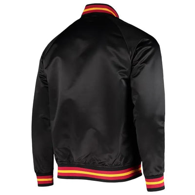 Atlanta Hawks Hardwood Classics Full-Snap Varsity Black Satin Men's Bomber Jacket