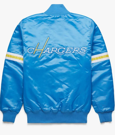 Los Angeles Chargers Full-Snap Varsity Light Blue Satin Men's Bomber Jacket