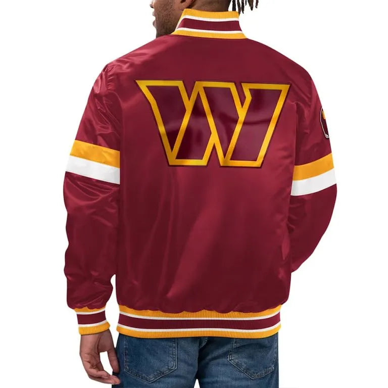 Washington Commanders Home Game Full-Snap Varsity Burgundy Satin Men's Bomber Jacket