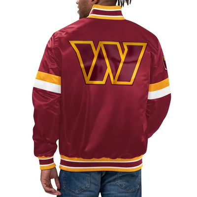 Washington Commanders Home Game Full-Snap Varsity Burgundy Satin Men's Bomber Jacket