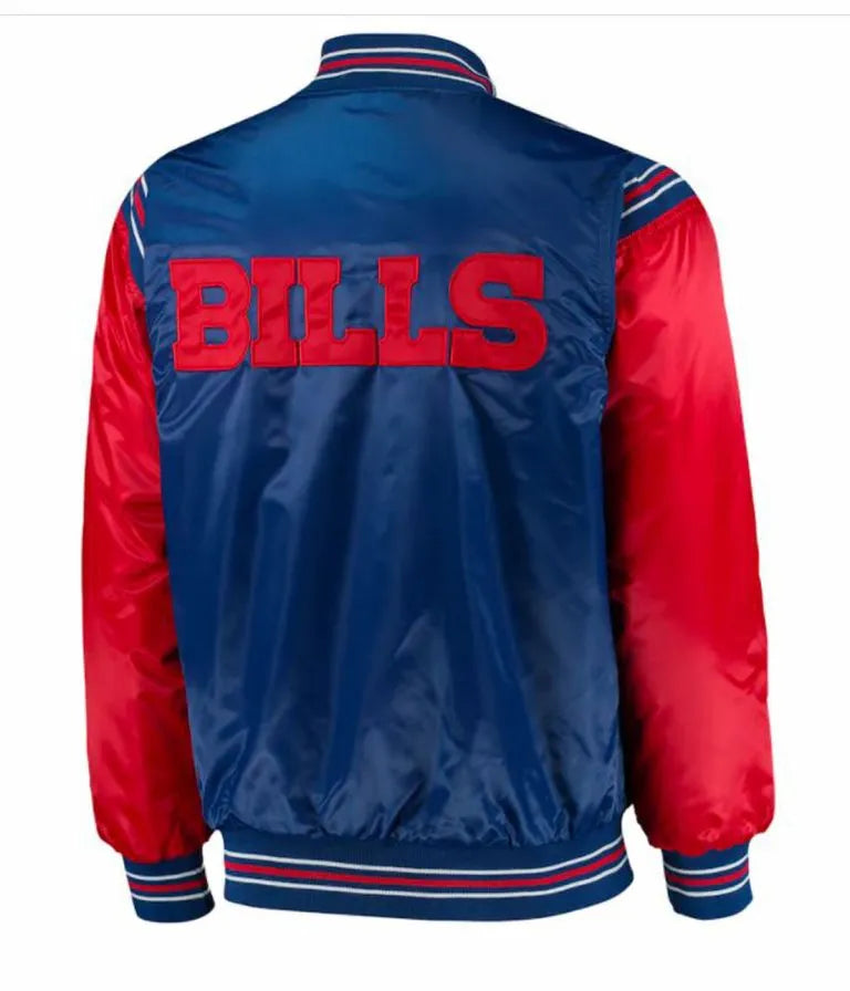 Buffalo Bills Full-Snap Varsity Blue and Red Satin Men's Bomber Jacket