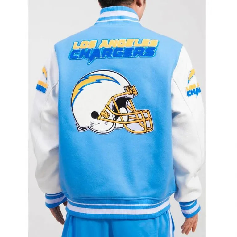 Los Angeles Chargers Mashup Light Blue Wool and White Genuine Leather Sleeves Men's Varsity Letterman Jacket