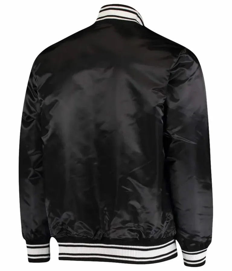 Tampa Bay Buccaneers Locker Room Full-Snap Varsity Black Satin Men's Bomber Jacket