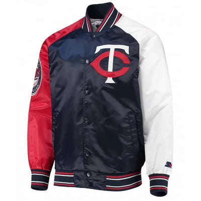 Minnesota Twins Reliever Raglan Full-Snap Blue/Red Satin Men's Jacket