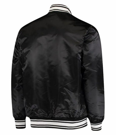 Carolina Panthers Locker Room Full-Snap Varsity Black Satin Men's Bomber Jacket