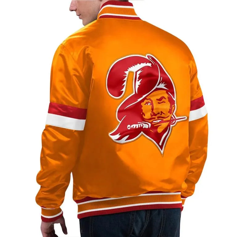 Tampa Bay Buccaneers Home Game Full-Snap Varsity Orange Satin Men's Bomber Jacket