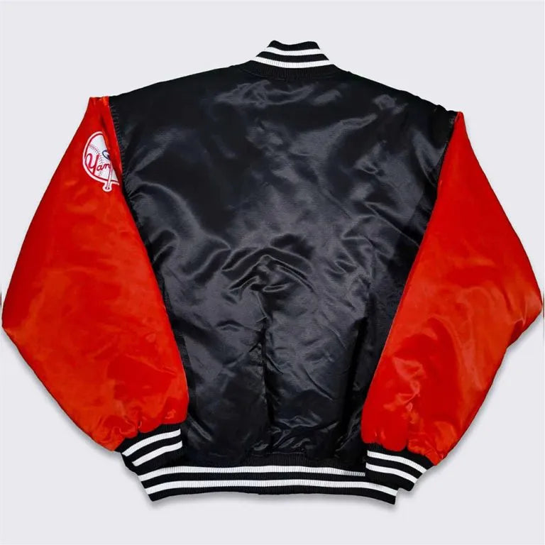 90’s New York Yankees Full-Snap Black/Red Satin Men's Jacket