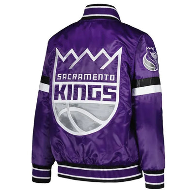 Sacramento Kings Youth Home Game Full-Snap Varsity Purple and Black Satin Men's Bomber Jacket