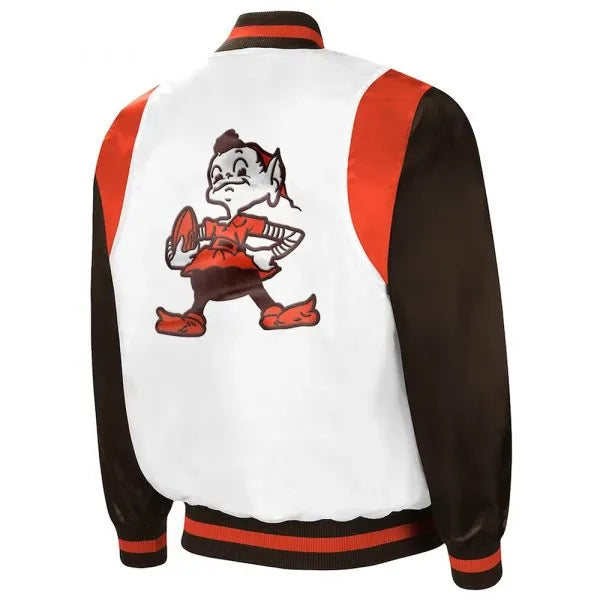 Cleveland Browns The All-American Retro Full-Snap Varsity White/Brown Satin Men's Bomber Jacket