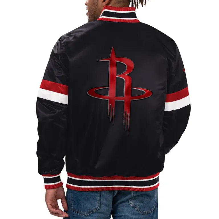Houston Rockets Home Game Full-Snap Varsity Black Satin Men's Bomber Jacket