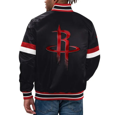 Houston Rockets Home Game Full-Snap Varsity Black Satin Men's Bomber Jacket