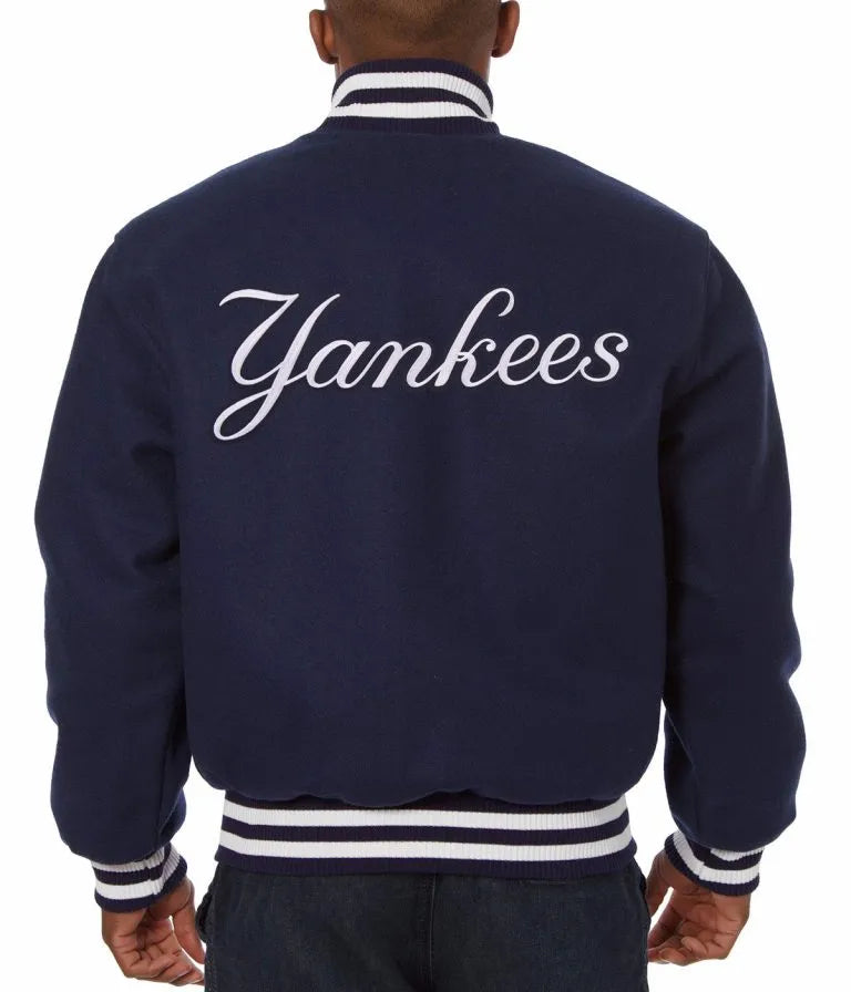 NY Yankees Embroidered Blue Wool Bomber Varsity Men's Jacket