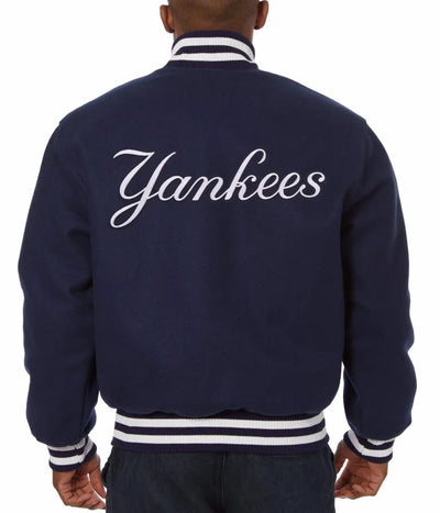 NY Yankees Embroidered Blue Wool Bomber Varsity Men's Jacket