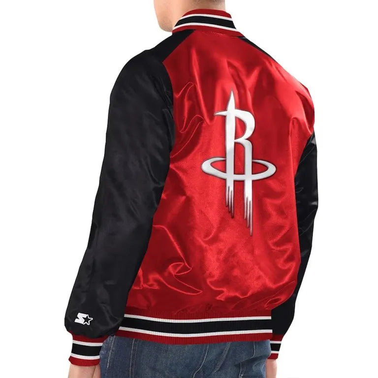 Houston Rockets Renegade Full-Snap Varsity Red/Black Satin Men's Bomber Jacket
