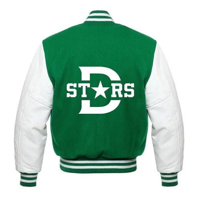 Dallas Stars Green Wool & White Genuine Leather Sleeves Men's Letterman Varsity Jacket
