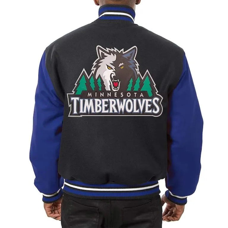 Minnesota Timberwolves Domestic Varsity Black and Royal Blue Wool Men's Letterman Jacket