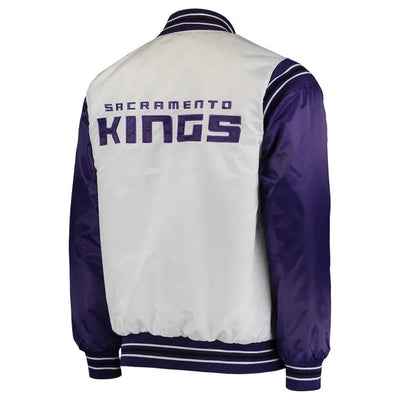 Sacramento Kings Renegade Full-Snap Varsity Purple and White Satin Men's Bomber Jacket