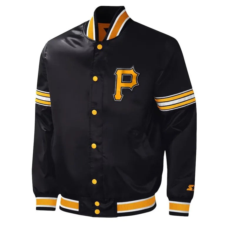 Pittsburgh Pirates Midfield Varsity Black Satin Full-Snap Men's Jacket