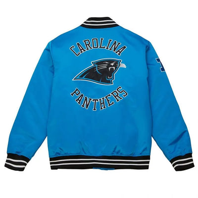 Carolina Panthers Heavyweight Full-Snap Varsity Blue Satin Men's Bomber Jacket