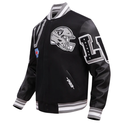 Los Vegas Raiders Mashup Black Wool and Genuine Leather Sleeves Men's Varsity Letterman Jacket