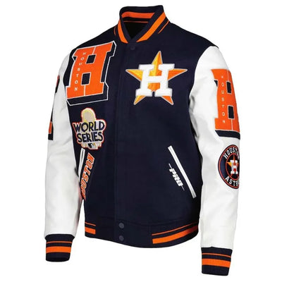 Houston Astros Navy Blue Wool & White Leather Sleeves Varsity Men's Jacket