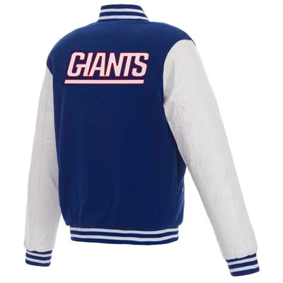 New York Giants Royal Blue Wool & White Genuine Leather Sleeves Men's Varsity Letterman Jacket