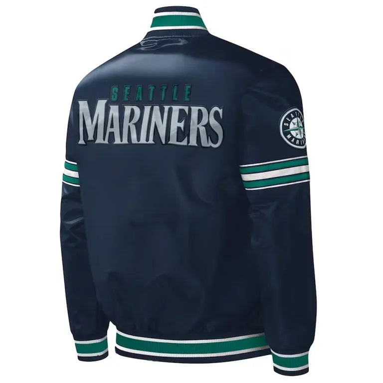 Seattle Mariners Midfield Full-Snap Varsity Navy Blue Satin Men's Jacket