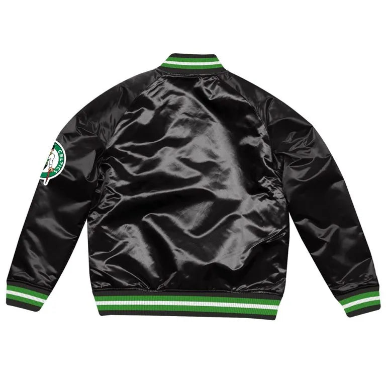 Boston Celtics  Retro Full-Snap Varsity Black Satin Men's Bomber Jacket