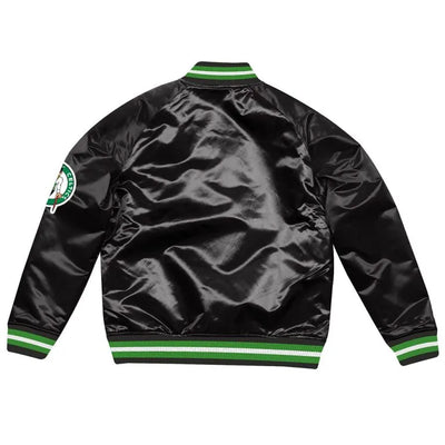 Boston Celtics  Retro Full-Snap Varsity Black Satin Men's Bomber Jacket