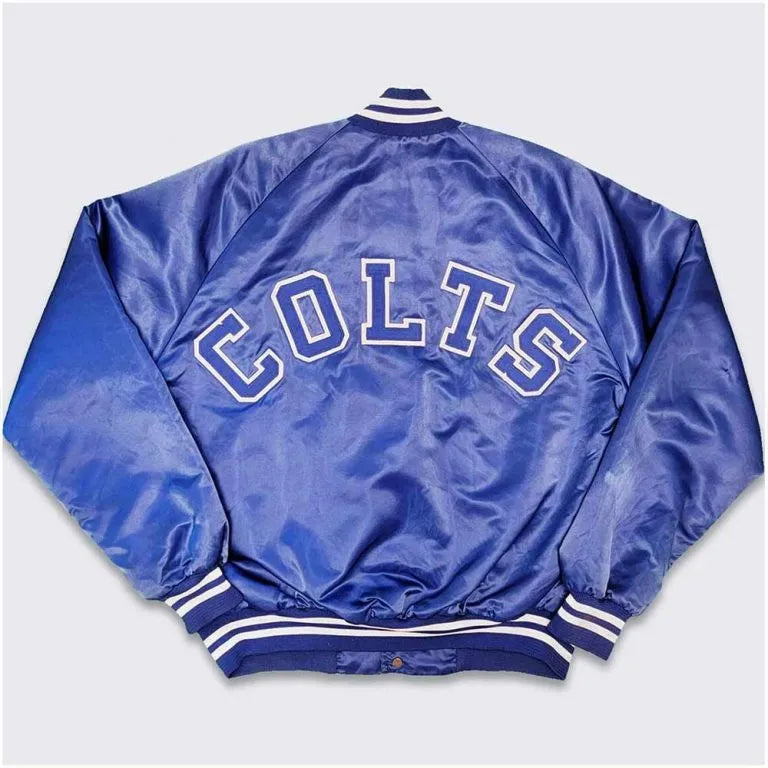 80’s Indianapolis Colts Full-Snap Varsity Blue Satin Men's Bomber Jacket