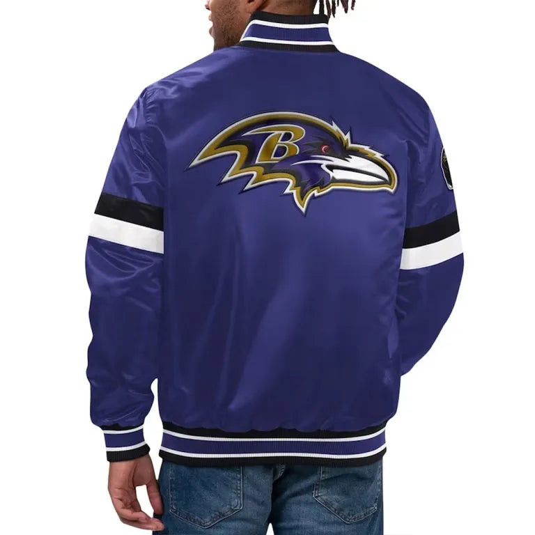 Baltimore Ravens Home Game Full-Snap Varsity Purple Satin Men's Bomber Jacket