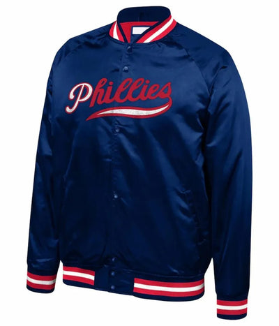 Philadelphia Phillies Bomber Full-Snap Navy Blue Satin Lightweight Men's Jacket