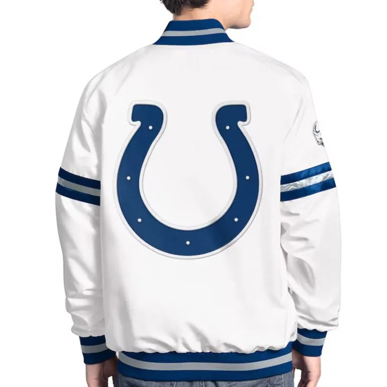 Indianapolis Colts Scout Full-Snap Varsity White Satin Men's Bomber Jacket