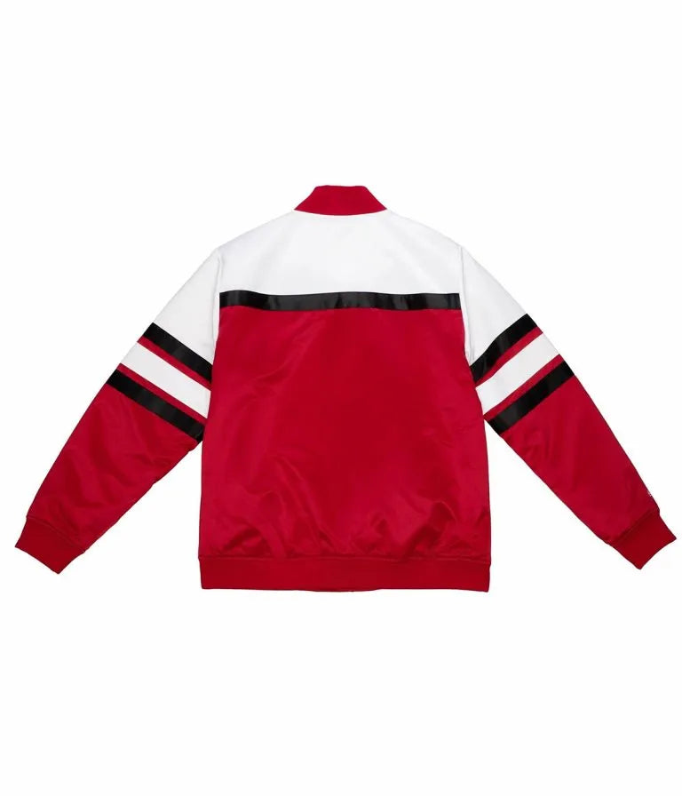 Chicago Bulls Special Script Full-Snap Varsity Red and White Satin Men's Bomber Jacket
