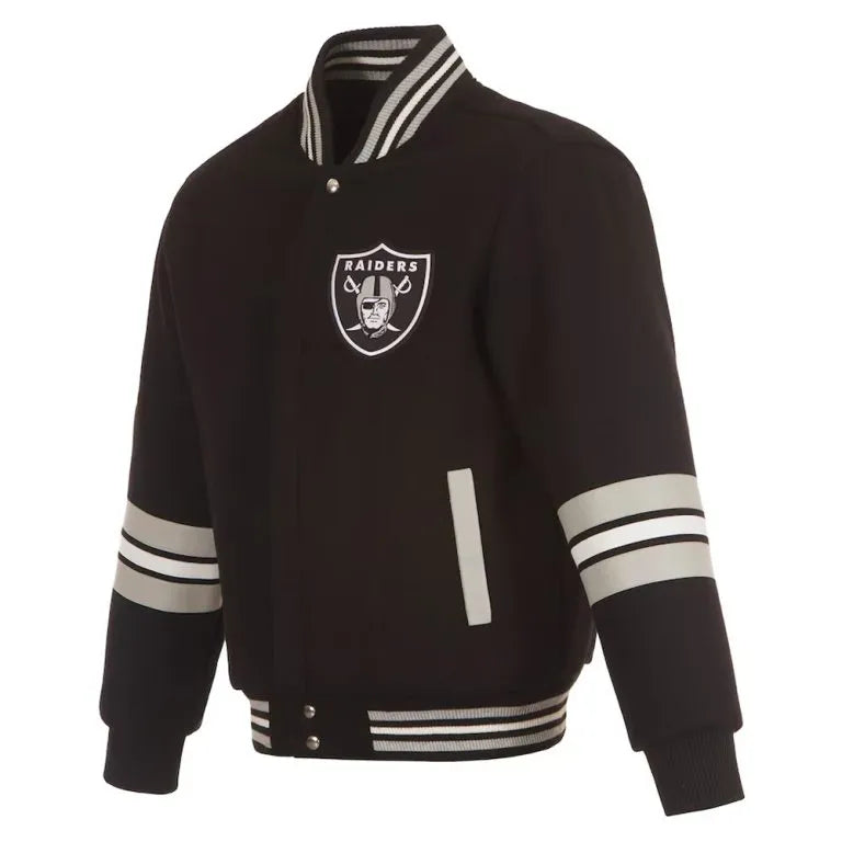 Los Vegas Raiders Striped Black Wool Men's Varsity Letterman Jacket