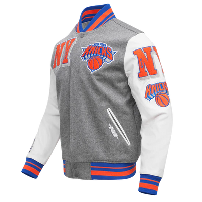 New York Knicks Varsity Gray Wool & White Genuine Leather Sleeves Men's Letterman Jacket