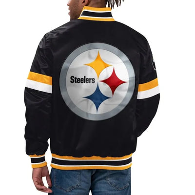 Pittsburgh Steelers Home Game Full-Snap Varsity Black Satin Men's Bomber Jacket