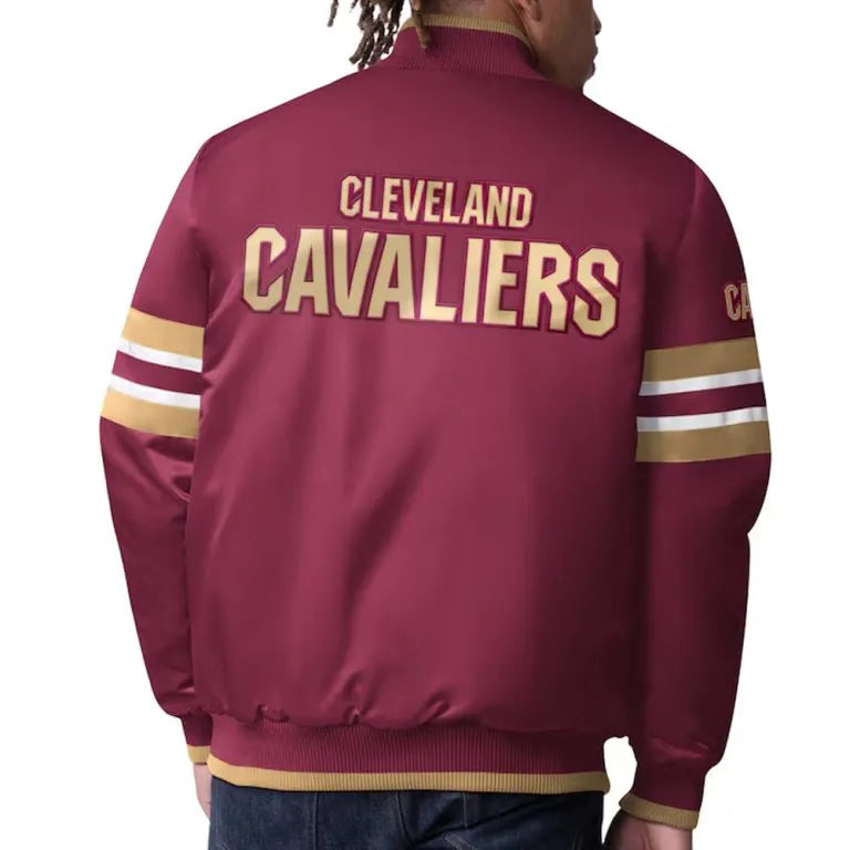 Cleveland Cavaliers Scout I Full-Snap Varsity Wine Satin Men's Bomber Jacket