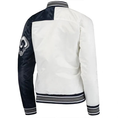 Los Angeles Rams Hometown Full-Snap Varsity White & Navy Blue Satin Men's Bomber Jacket