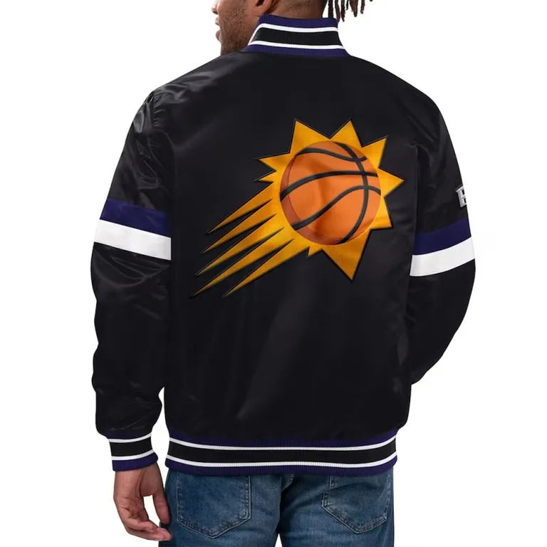 Phoenix Suns Home Game Full-Snap Varsity Black Satin Men's Bomber Jacket