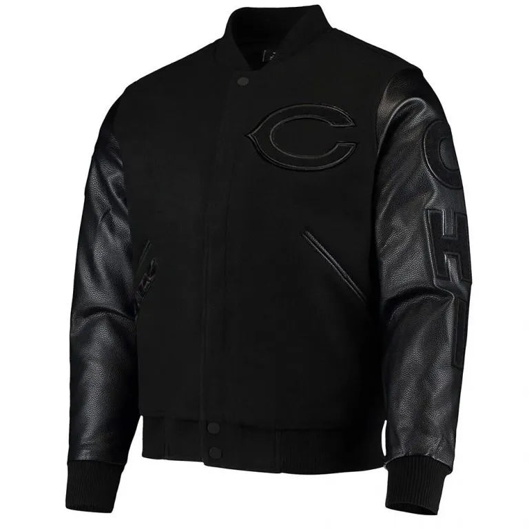 Chicago Bears Black Wool & Genuine Leather Sleeves Men's Varsity Jacket